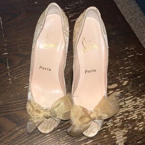 Christian Louboutin Gold Moon Bow Peep Toe Heel